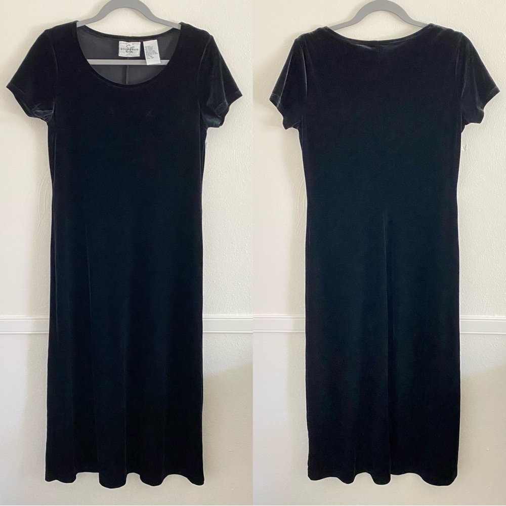 vintage Studio Ease petite maxi crushed velvet soft short sleeve 90s dress